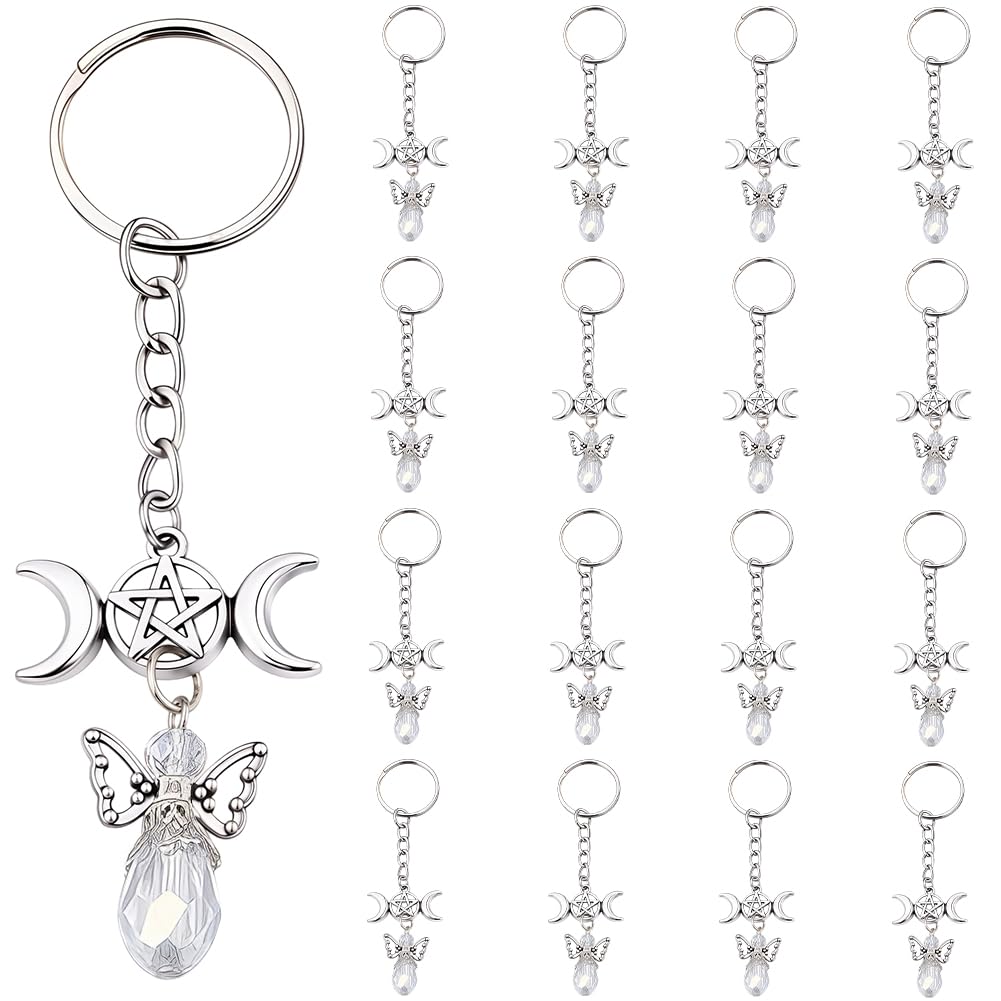 SUNNYCLUE 1 Box 20Pcs Crystal Angel Keychain Bulk Angels Key Chains Silver Alloy Star Moon Charms Keychains for Keys Decorations Party Favor Wedding Favors Birthdays Holidays Festivals Presents Gifts