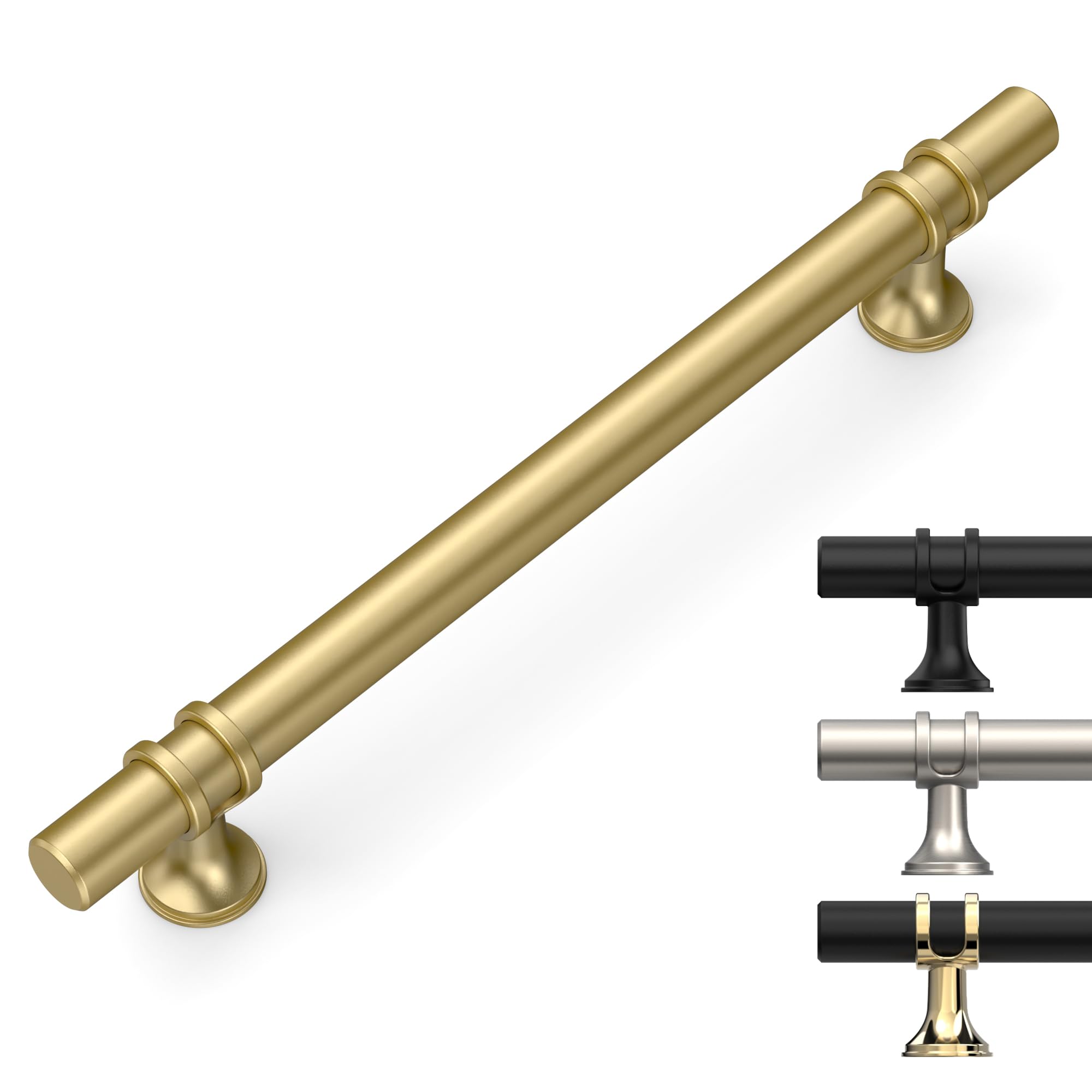 9BUILD 10 Pack Gold Kitchen Cupboard Handles - 160mm Zinc Alloy Brushed Gold Cabinet Handles for Doors and Drawers
