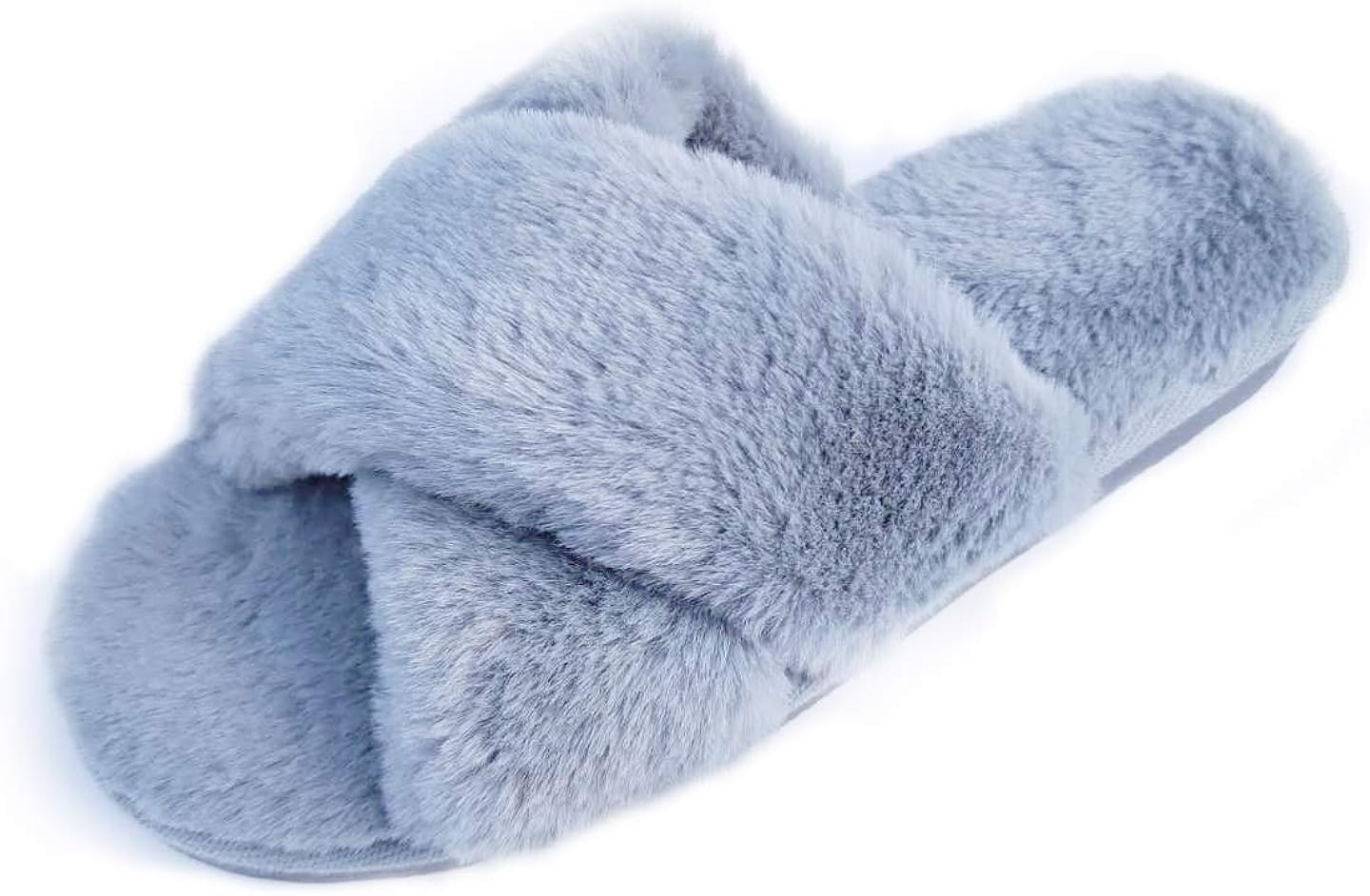 Ljslo Womens Furry Slippers Cross Belt Soft Plush Fleece Slip on