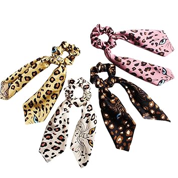 Amazon Com Lurrose 4pcs Leopard Printed Hair Svrunchies Bow Long