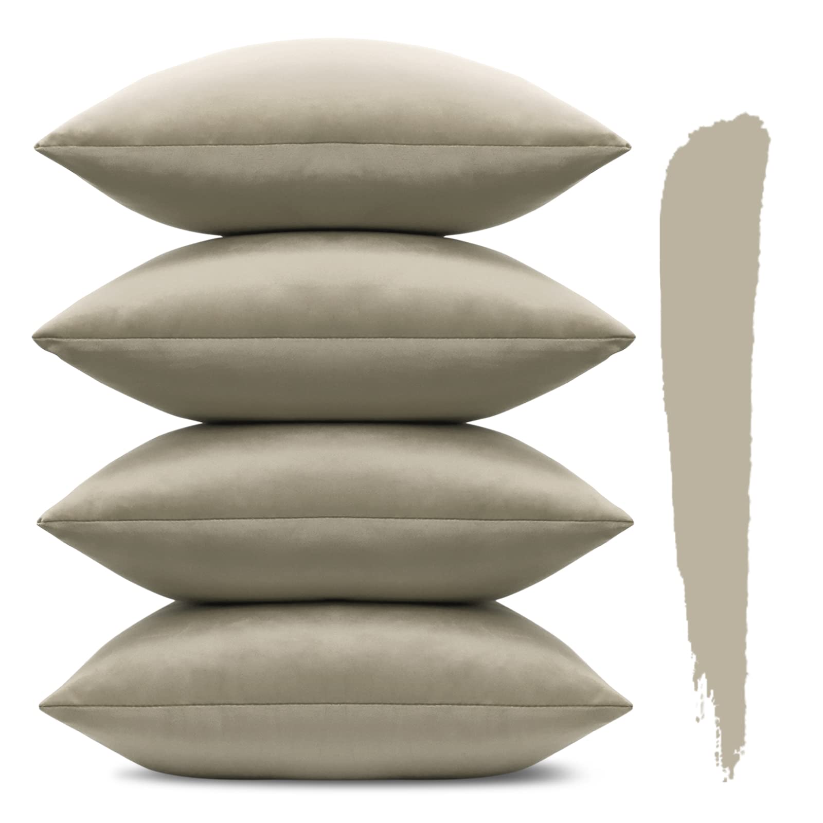 Sungeek Set of 4 Decorative Cushion Covers Solid Soft Velvet Pillow Covers with Invisible Zipper Square Throw Pillow Cases for Sofa Car Patio Bedroom Living Room 45x45cm Heart Wood Color — image 1