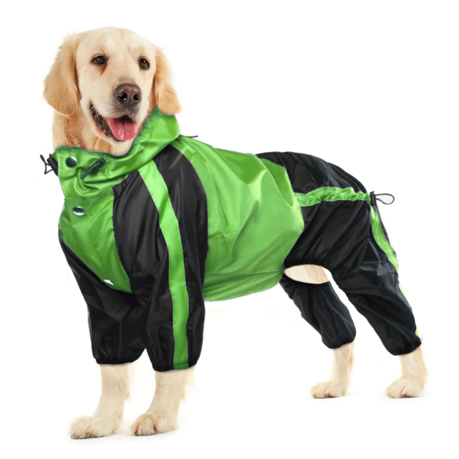 OUOBOB Dog Raincoat, Waterproof Rain Coats for Large Dogs, Lightweight Rain Jacket, Adjustable 4 Legs Pet Poncho with Hood, Snow-Proof Dog Vest Rainwear Clothes Apparel with Leash Hole