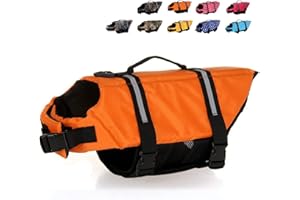 HAOCOO Dog Life Jacket Vest Saver Safety Swimsuit Preserver with Reflective Stripes/Adjustable Belt Dogs Orange,L