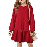 Haloumoning Girls Long Sleeve Dresses Sweatshirt Dress Kids Casual Crewneck Rib Knit Mini Dress 5-14 Years