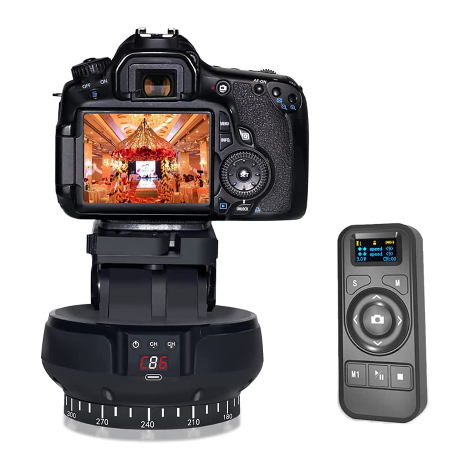 Photo 1 of 2.4G Electronic Camera Tripod Head, Motorized Panoramic Tripod Head + 360° Rotation + Tilt ±35° + Remote Control, Works with Mobile Phone, DSLR Camera