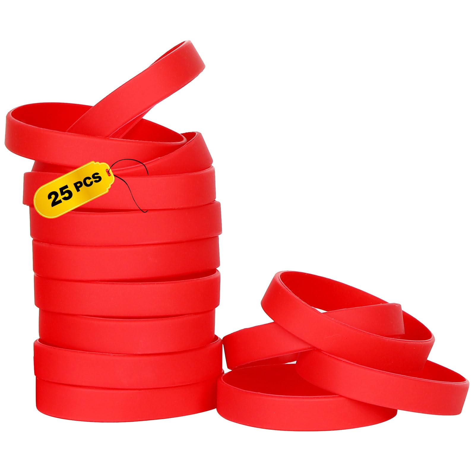 25PCS Silicone Bracelets Wristbands,Blank Rubber Wristbands Elastic Universal Bracelets Rubber Wholesale Bracelet bands bulk for Adults Men Women Red