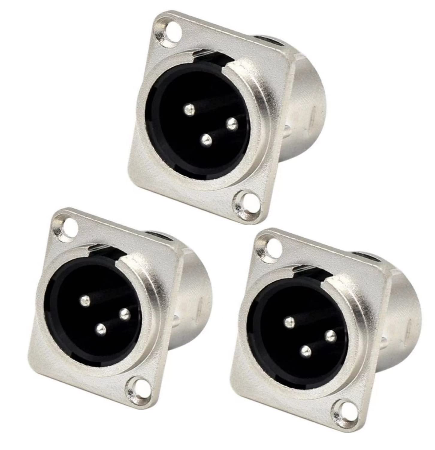 3 Pcs XLR 3-Pin Male Socket Audio Adapter Connector - Metal Chassis Panel Mount Socket Connector - Plug for Microphone & Musical Instruments