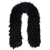 GORGECRAFT 81 * 12cm Faux Fur Collar Scarf Detachable Faux Fur Hood Trim Replacement Black Hood Trim Neck Warmer Shawl Artificial Furry Chenille Stick Trim for Winter Coat Jacket Parka Christmas