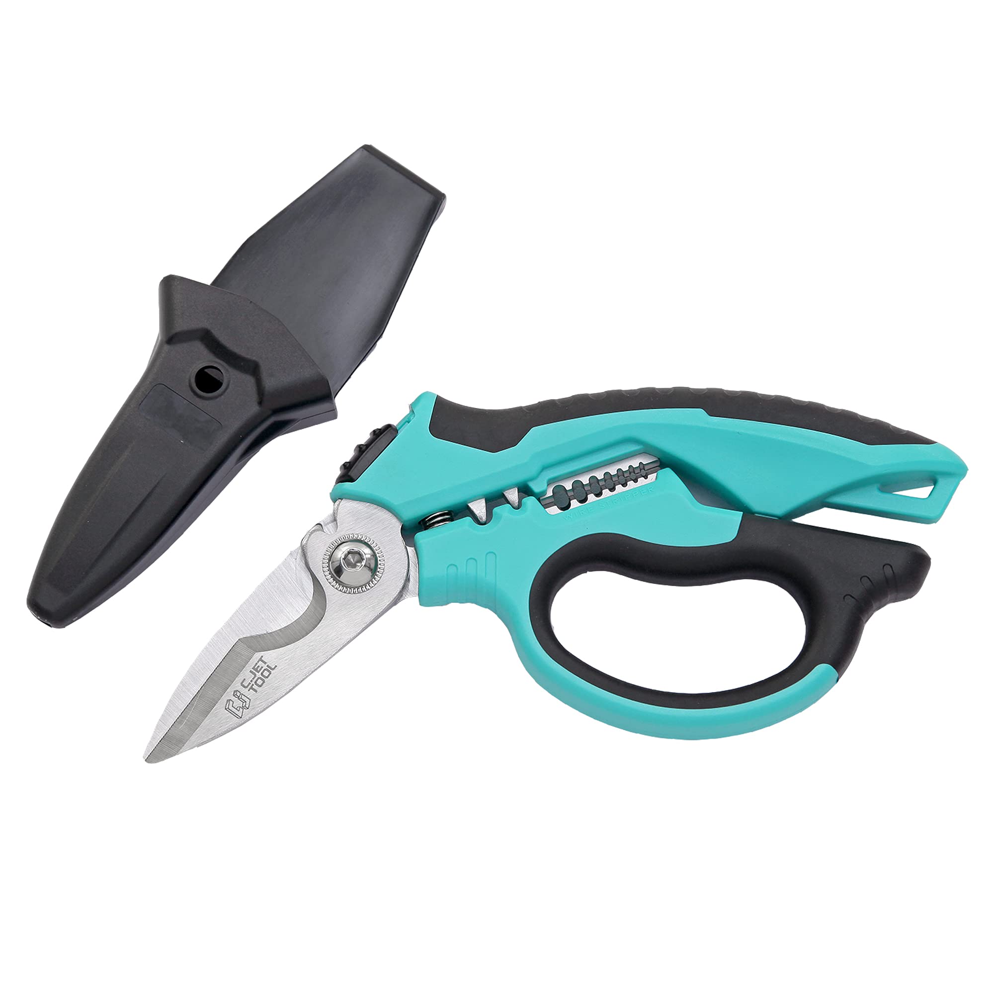 C.JET TOOL Electrician Scissors, Wire Cutter, Stainless Steel, 8-inch Professional Heavy Duty for Aluminium Copper Soft Cable Turquoise