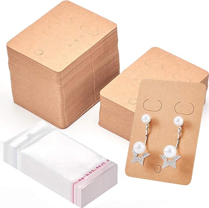200 Pcs Kraft Paper Earring Cards Earring Display Card Packaging Kraft