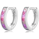 CERSLIMO Opal Hoop Earrings for Women | Small S925 Sterling Silver Post Lab-created Fire Opal Huggie Earrings Hypoallergenic Jewelry Gifts