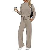 WIHOLL Two Piece Sets for Women Spring Outfits Lounge Sets Mock Neck Tops Wide Leg Pants Vacation Travel Airport Outfits