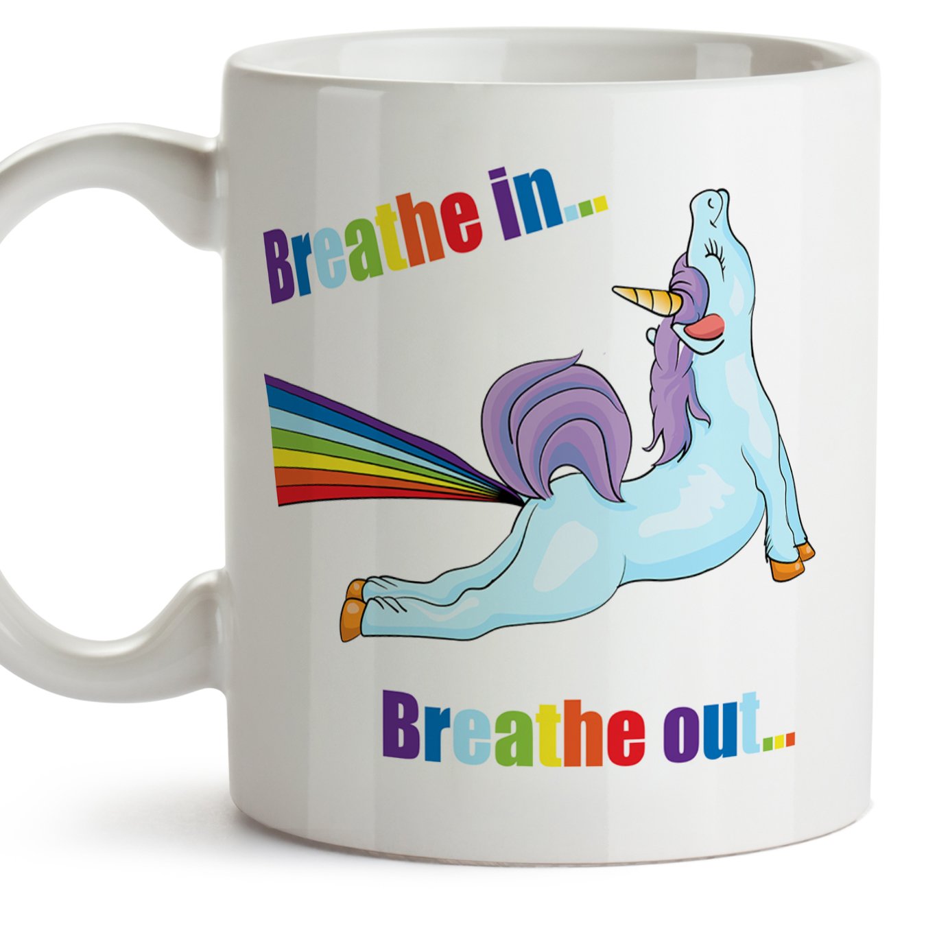 Yoga Mug - Unicorn"Breathe in Breathe Out" - Original and Funny Present for Yoga Addicts & Unicorn Lovers - Coffee Cup - Ceramic 350 mL / 11 oz