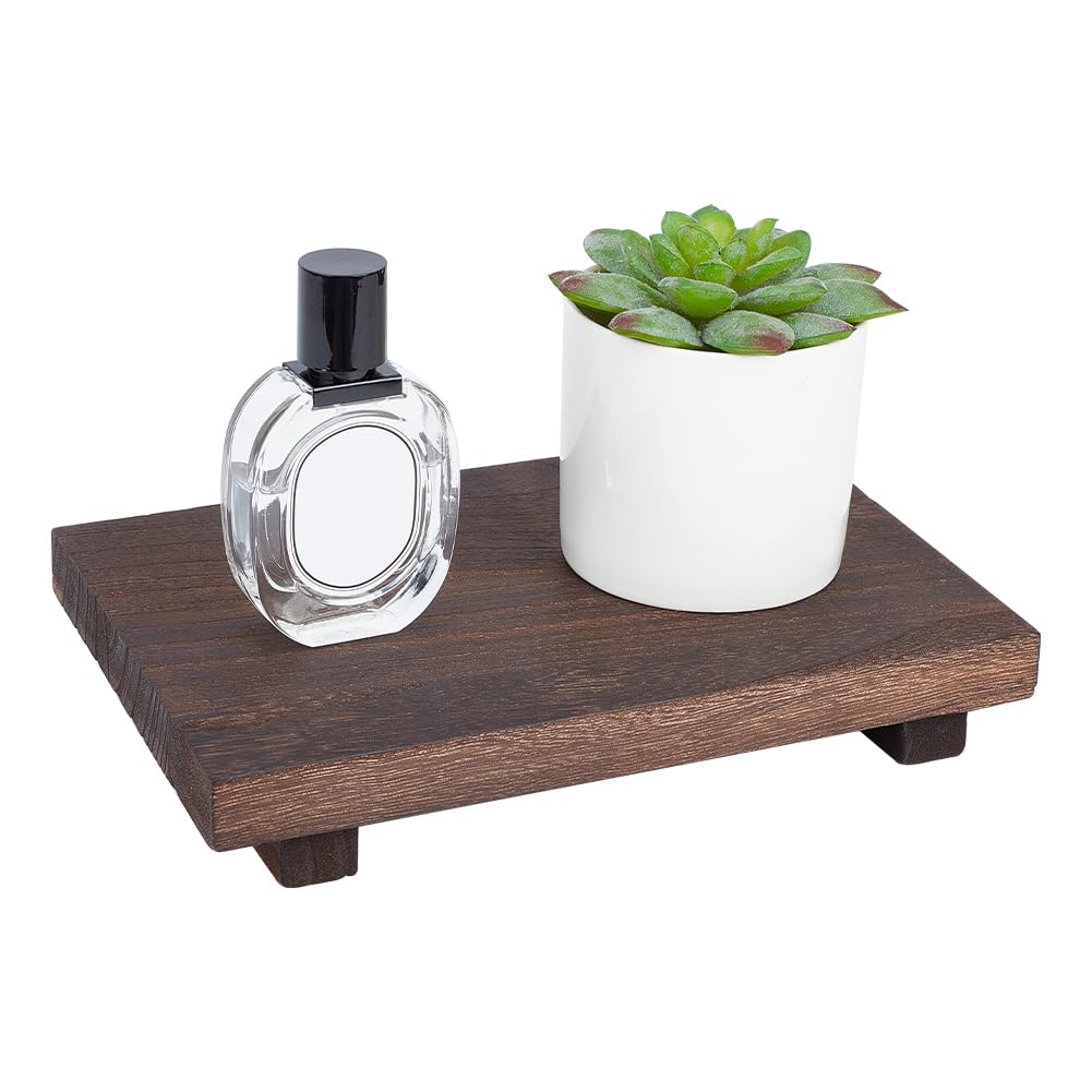 NBEADS Wooden Pedestal Stand for Kitchen Bathroom Counter, Wood Riser Soap Tray Rustic Display Tray Rectangle Serving Tray for Candles Bottles Makeup Towels Plant, Coconut Brown, 23x15x4cm