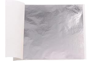 KINNO Imitation Gold Foil Sheets - Silver Leaf Paper Multipurpose for Nails, Handcrafts, Picture Frames, Arts Decoration, Sculpture, Wall, Line, Furniture, and Gilding, 100 Sheets 3.15 by 3.35 Inches