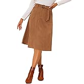 Allegra K Women's Casual Faux Suede Pockets Stretch A-line Midi Skirt with Belt