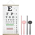 Snellen Eye Chart,Eye Chart,Snellen Eye ExamSnellen Eye Chart Pocket Eye Exam Kit with Cute Eye Occluders 20 Feet Optical Eye Test Reusable Wooden Frame Canvas Eye Chart for Kids and Adults