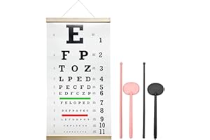CUALFEC Snellen Eye Chart,Eye Chart,Snellen Eye ExamSnellen Eye Chart Pocket Eye Exam Kit with Cute Eye Occluders 20 Feet Optical Eye Test Reusable Wooden Frame Canvas Eye Chart for Kids and Adults