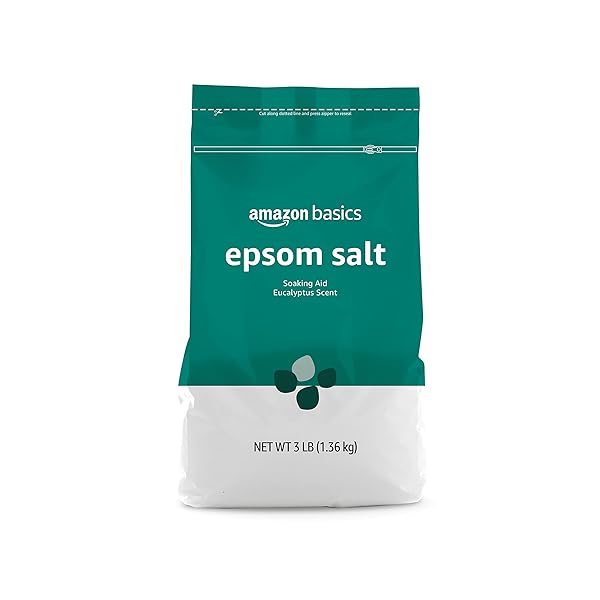 AMAZON BRAND – SOLIMO EPSOM SALT SOAKING AID, EUCALYPTUS SCENTED, 3 POUND