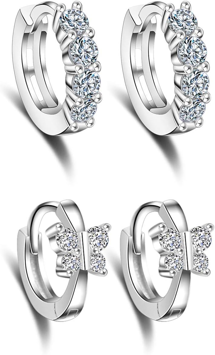 925 Sterling Silver Huggie Small Hoop Earrings(2 Pairs)