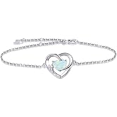 YZSFMZGE Opal Bracelet Anklet 925 Sterling Silver Adjustable Opal Turquoise Moonstone Bracelets for Women Opal Heart Bracelet Jewelry Gift for Birthday Christmas