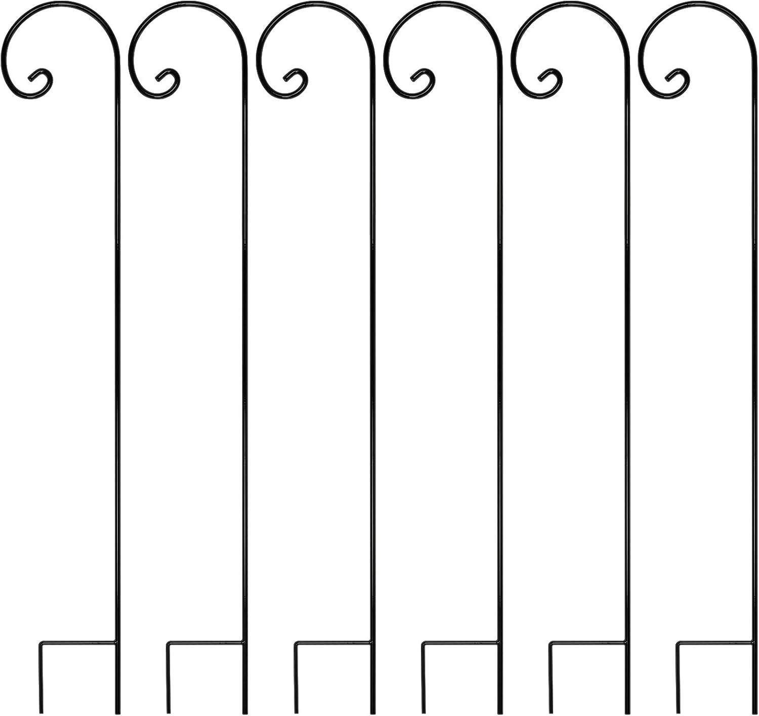 FEED GARDEN Shepherd's Hook 65inch Anti-Rust Hooks,for Flower Basket, Christmas Lights, Lanterns, Plant Hangers, Flower Baskets,Black(6 Pack)