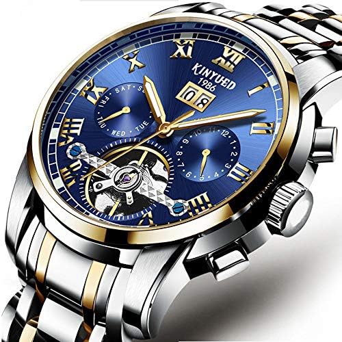 Swiss Men's Stainless Steel Blue Tourbillon Automatic Mechanical Waterproof Watch