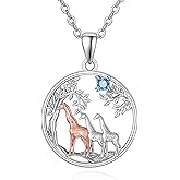 KINGWHYTE Giraffe Necklace Gifts for Women 925 Sterling Silver Three Giraffe Family Tree Pendant Birthstone Jewelry Birthday Gift for Her