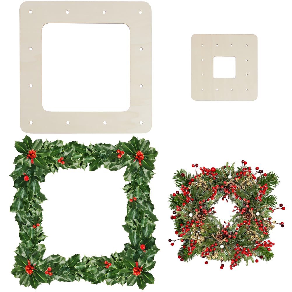 CREATCABIN 4Pcs Hanging Wreaths Ornaments Wooden Wreath Frames Wreath Square Rings for DIY Crafts Wreaths Christmas Ornaments Unfinished Wood with Hole for Festival Decor Supplies 6~11.8x6~11.8Inch