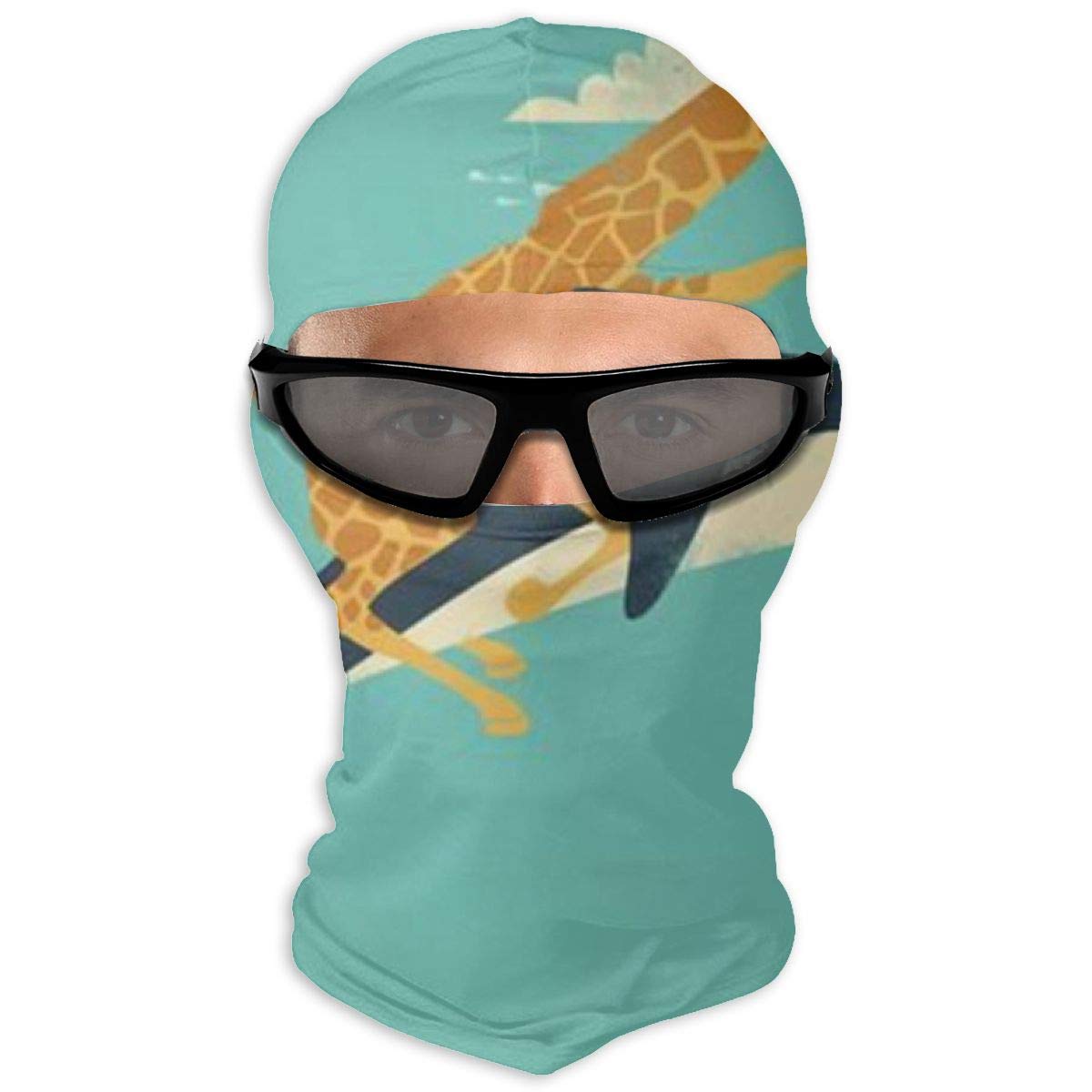 Funny Giraffe Rides A Shark Funny Animal Face Mask Scarf Microfiber Neck Warmer for Unisex Bandanas Seamless Half Face