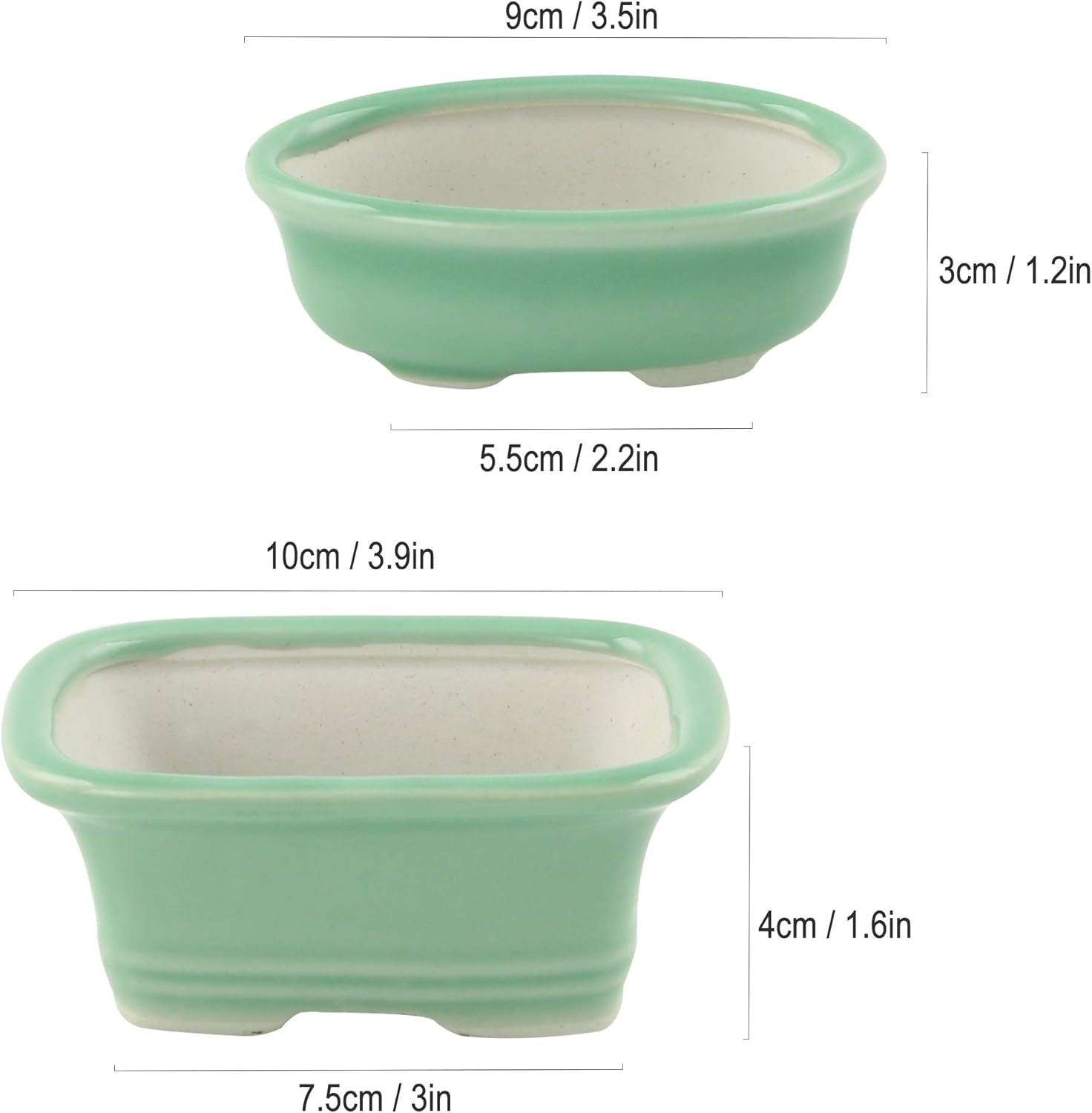 happy bonsai 3.2-3.9" (8-10cm) Mini Green Pots Value Set of 2, Green 2pc, Small (3.9 x 3.5 x 1.4 inches) - Image 4