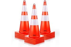12 Pack HiGiant 28 inch Traffic Safety Cones with Reflective Collars, Sturdy Orange PVC Cones for Road Safety, Parking lot and Driving Training