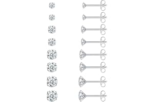Earrings for Women, 7/8 Pairs Stud Earrings Set for Men, COMOSO 18K White Gold Plated S925 Sterling Silver Cubic Zirconia Earrings Studs 3-8mm, Birthday Christmas Gift