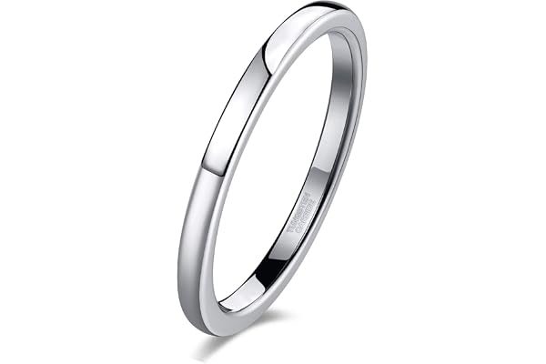 TRUMIUM 2mm 4mm 6mm 8mm Tungsten Wedding Band Ring for Men Women Silver Black Domed Engagement Promise Ring Beveled Edges Com