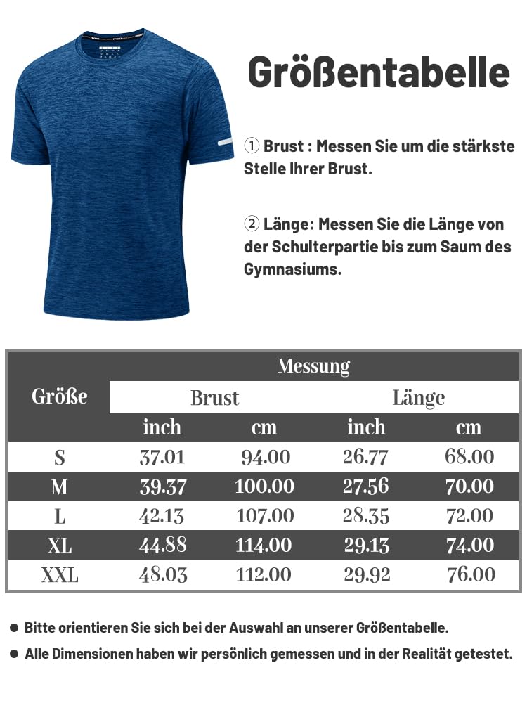 KEFITEVD Men's Sports T-Shirt, Functional Shirt, Short Sleeve, Quick-Drying, Breathable Running Shirt, Crew Neck, Training Shirt
