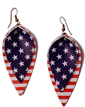 Amazon アメリカ国旗 フェイクレザー ティアドロップピアス 花びらリーフピアス バーフェイクレザーピアス Brandstore Earrings スポーツ アウトドア