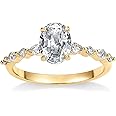 PAVOI 14K Gold Plated Engagement Ring for Women - Cubic Zirconia Wedding Band for Women - Oval Women's Fake Engagement Ring