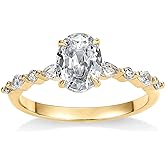 PAVOI 14K Gold Plated Engagement Ring for Women - Cubic Zirconia Wedding Band for Women - Oval Women's Fake Engagement Ring