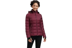 SLOW DOWN Women Down Puffer Jacket Warm Hooded Winter Down Puffer Coat with Faux-Fur Hood & Collar