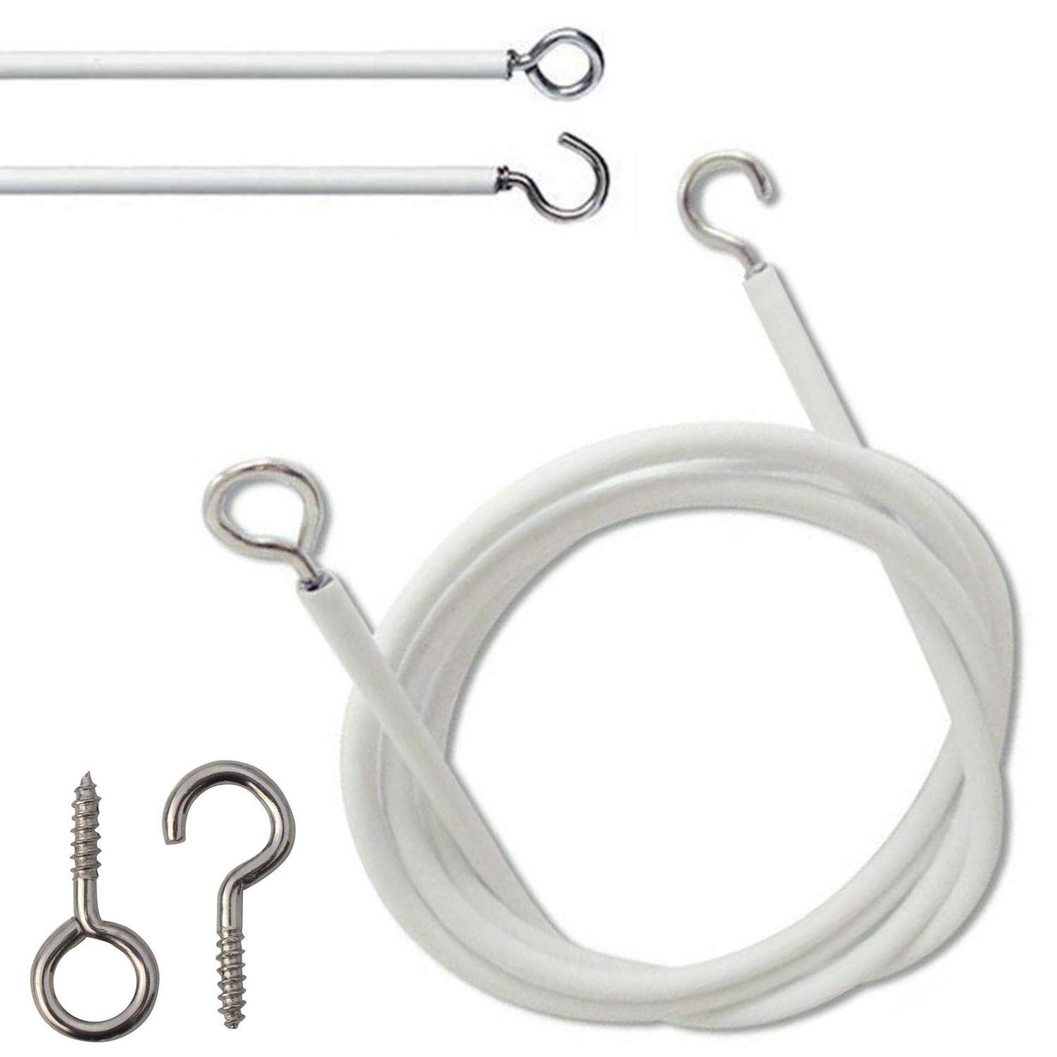 Parlex 4m White Net Curtain Wire Cord For Straight & Bay Windows Inc 4 x Screw Hooks 4 x Screw Eyes