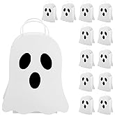 12 PCS Halloween Ghost Paper Goodie Bags for Kids Halloween White Ghost Treat Candy Gift Bags Ghosts Themed Party Favors Paper Bag with Handles for Trick or Treat Little Boo Birthday Party Supplies