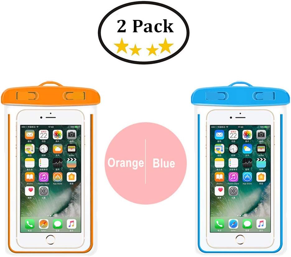 YOSHINE Waterproof Phone Cases 2-Pack, Luminous Waterproof Phone Bag With Portable Lanyard and Armband Durable Waterproof Phone Pouch Universal Dry Bag for iPhone all Smartphones up to 6 inch