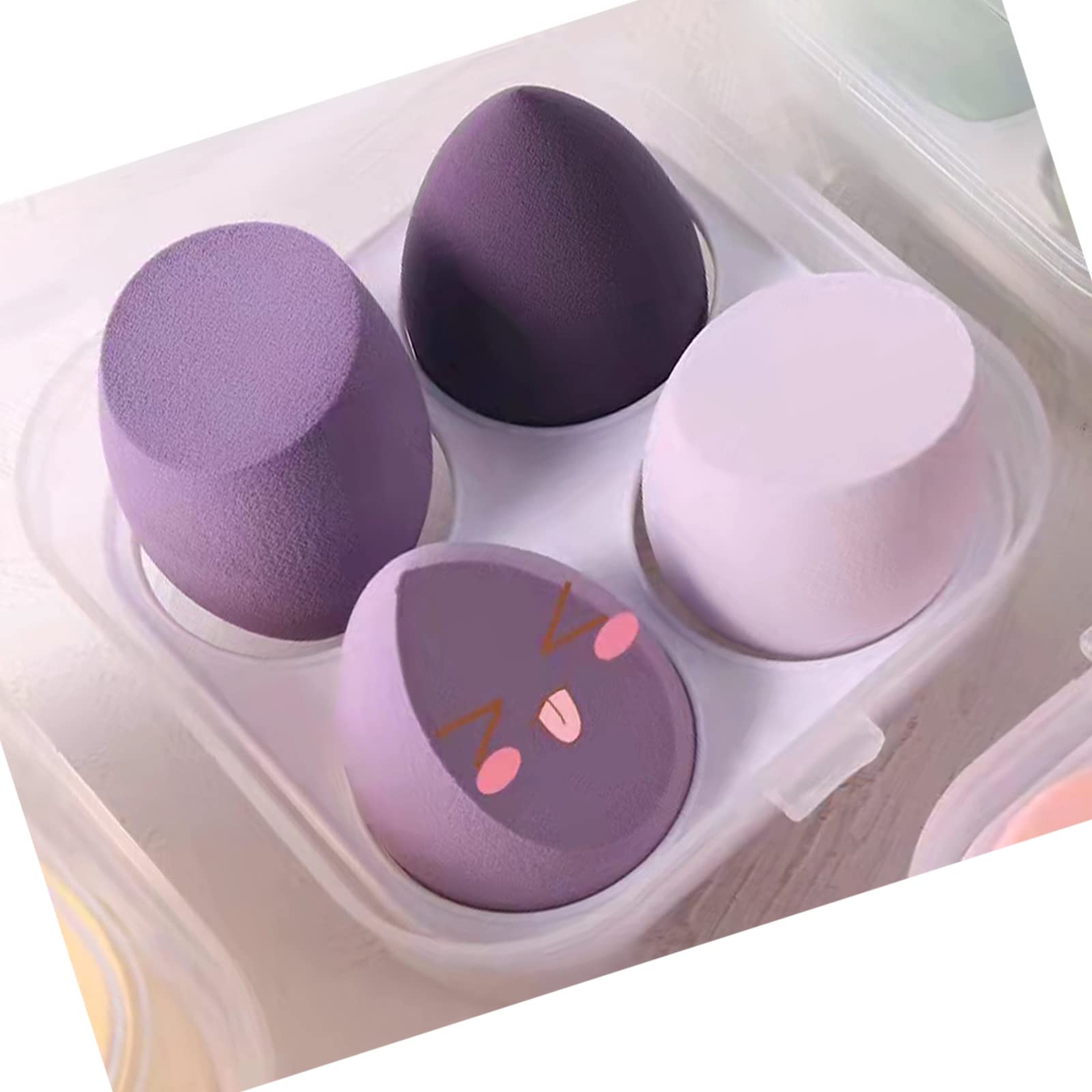 5 Pcs Makeup Sponges Set - 4 Beauty sponges Blending Blenders with 1 Holder and Egg Case, Flawless for Cream, Powder and Liquid (Purple)