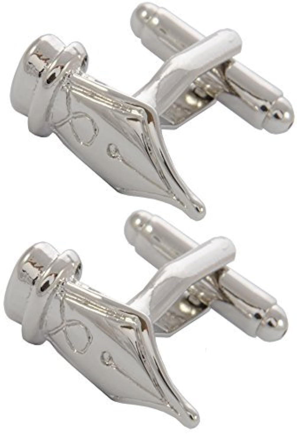 Cufflinks for Men + Presentation Box - Silver Colour - Fountain Pen Nib - Brass Metal - Calligraphy Writing Art Teacher Craft School - One Pair