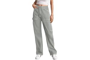 LEPUNUO Cargo Pants Women High Waisted Wide Leg Casual Pants Baggy Stretchy Trousers Y2K Streetwear with 6 Pockets