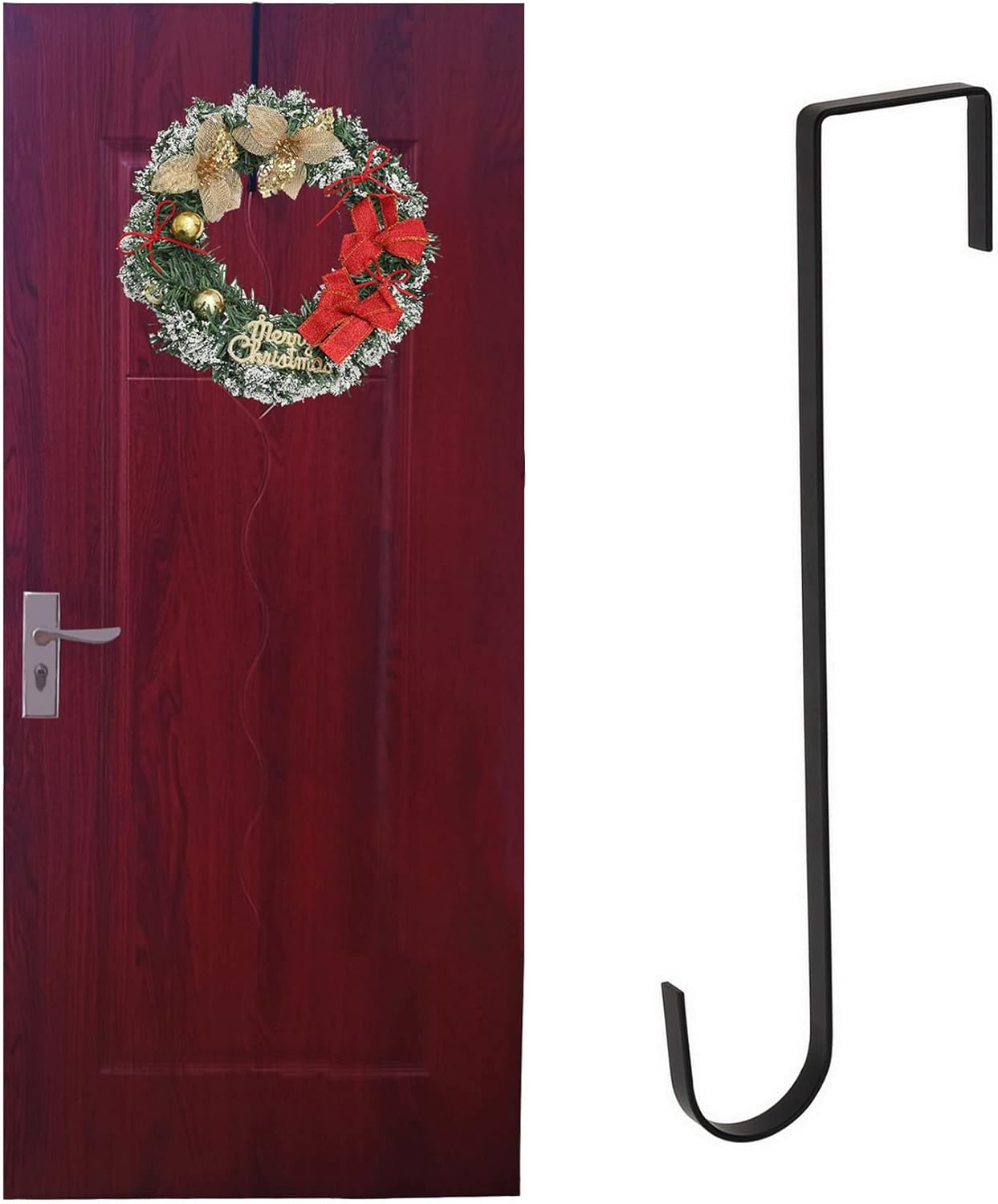 Wreath Hangers - ZningEsxi 12 in Wreath Hanger for Front Door Black Wreath Hangers Over The Door Hanger Hook Wreaths Holder Christmas Halloween Easter Wreaths Hook Decorations Indoor Outdoor Narrow