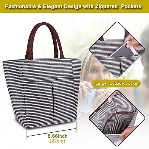 image for BALORAY 2 Pack Insulated Reusable Lunch Tote Bag with Zipper Closure F