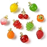 Ornazy 10Pcs Mixed Styles Fruit Lampwork Charms 3D Lemon Cherry Orange Food Charms Handmade Glass Dangle Pendants for DIY Jewelry Making Bracelets Necklaces