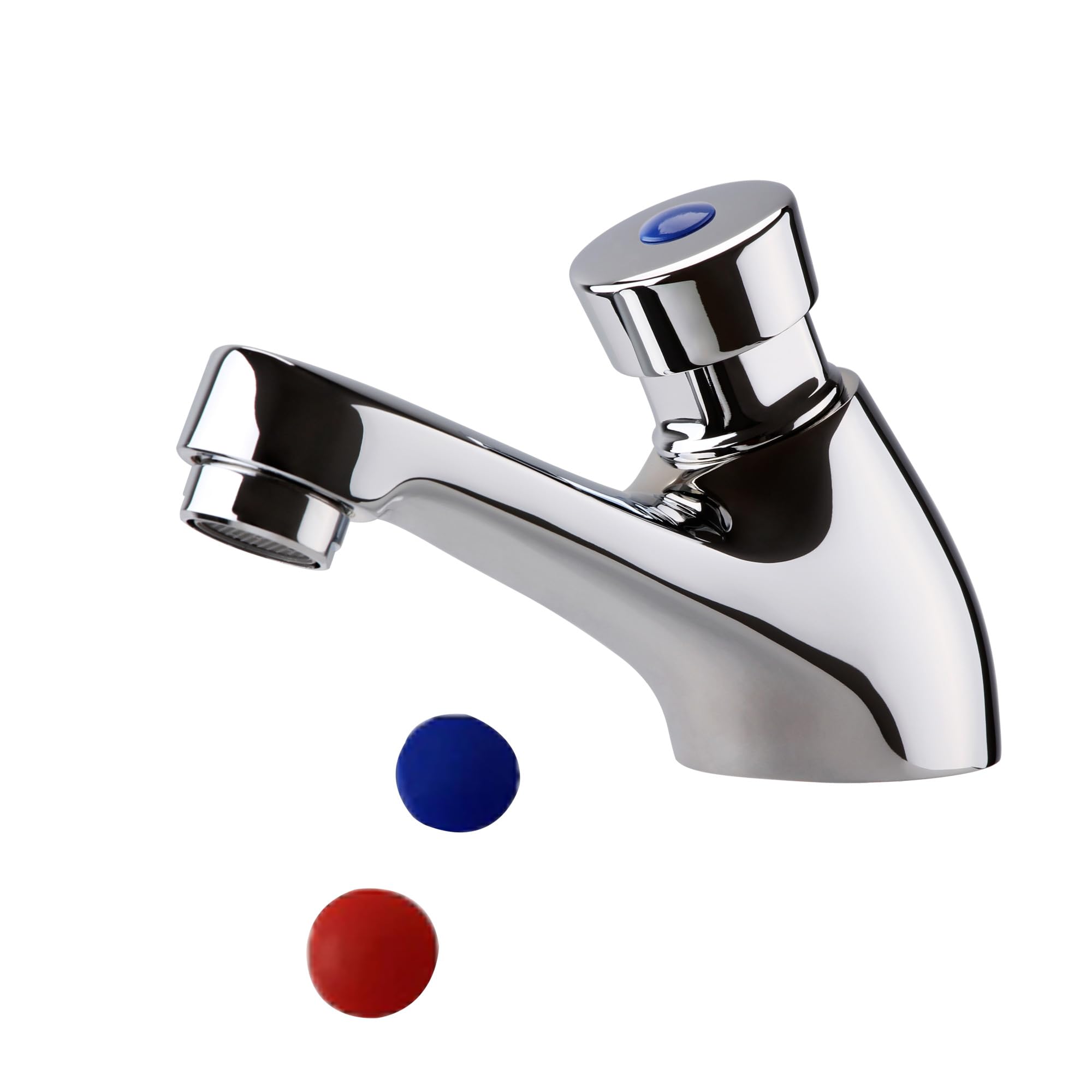 ENKI, Ergo, BT4000, Chrome, Self-Closing Delay Action Time Adjustable Solid Brass Non-Concussive Taps for Sink, Push Button Basin Monobloc Pillar, Commercial Use, 1 Year Guarantee