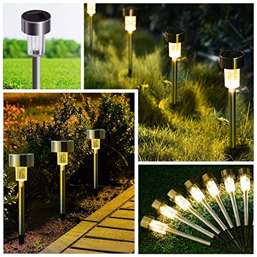 SUNNEST Solar Garden Lights Outdoor 12 Pack, LED Solar Powered Pathway Lights, Stainless Steel Landscape Lighting for Lawn, Patio, Yard, Walkway, Driveway Warm White - Thumbnail 6